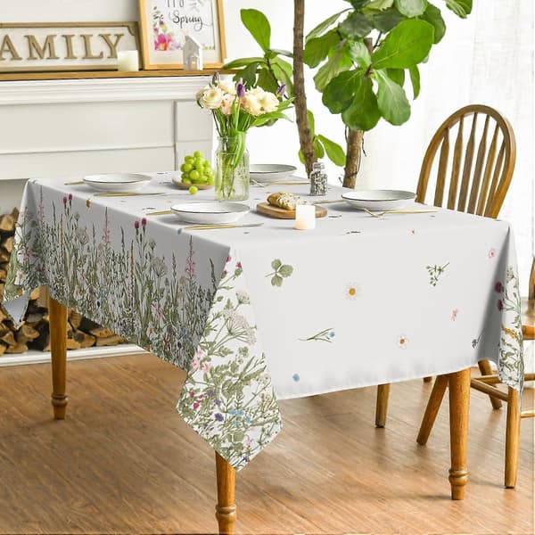 Rektangulær dug til forår og sommer, borddug med vilde blomster