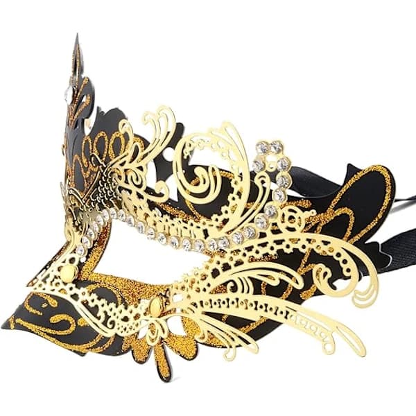 Oceanisk venetiansk mask (sort guld), til maskerade og kostume, til