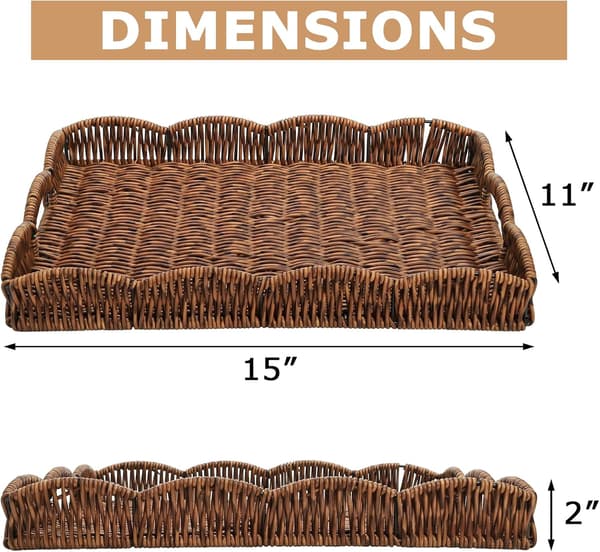 11\" x 15\" Stor rektangulær serveringsbrett i polyrotting med håndtak