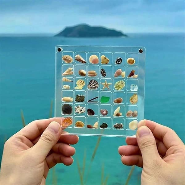 Magnetic Acrylic Shell Display Box, Diamond Gemstone Bead Storage Display Organizer Box Grid Transparent Acrylic Shell, A