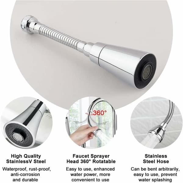Stainless Steel Kitchen Faucet Head with Pull-Down Function, 360° Rotatable Splash-Proof Sprayer 19cm