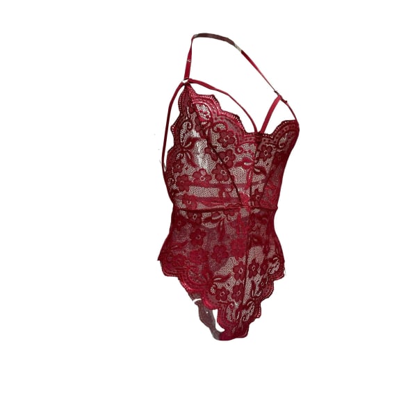 Kvinners Lingeri Blonder Babydoll Dyp V Blomster Ryggløs Broderi Ermeløs Body Red, Størrelse: S