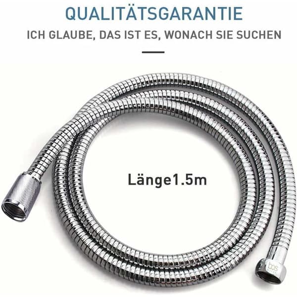 Fleksibel bruseslange af høj kvalitet, slange i rustfrit stål, bruseslange 1,5 m. Materiale: 304 rustfrit stål
