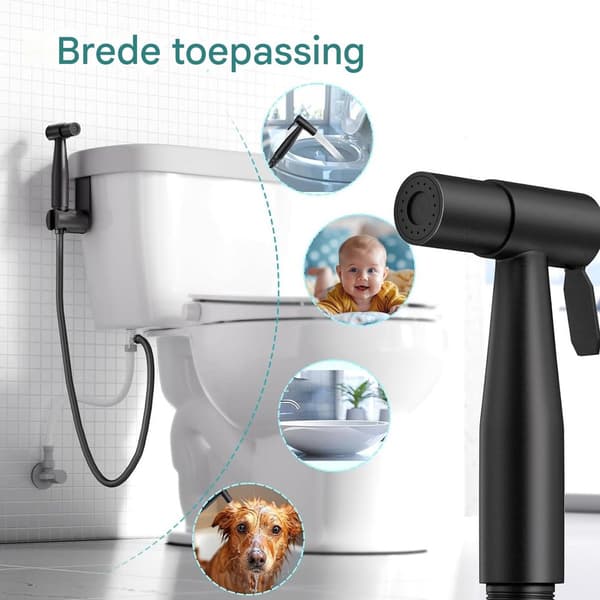 Håndholdt bidet-sprøjte til toilet med slange, justerbart vandtryk, blød sprøjte, sort