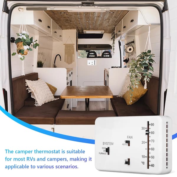 RV/Caravan Thermostat Replacement, Analog Manual Heat and Cool Controller with Clear Labels, White ABS