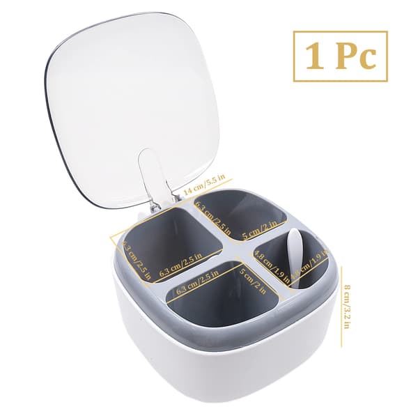 Spice Box with Lid and Spoon, 4-Compartment Spice Jars with Handle, Kitchen Spice Jars for Sugar Salt Pepper