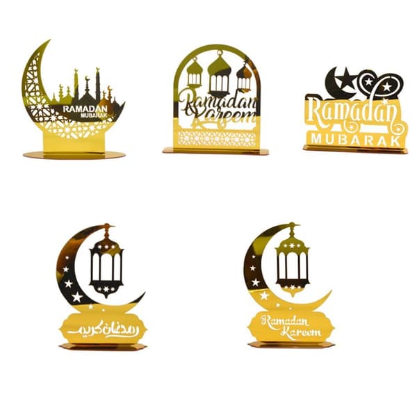 Ramadan Kareem Akrylpynt Gull Måne Stjerne Lykt Eid Mubarak Dekorasjoner C