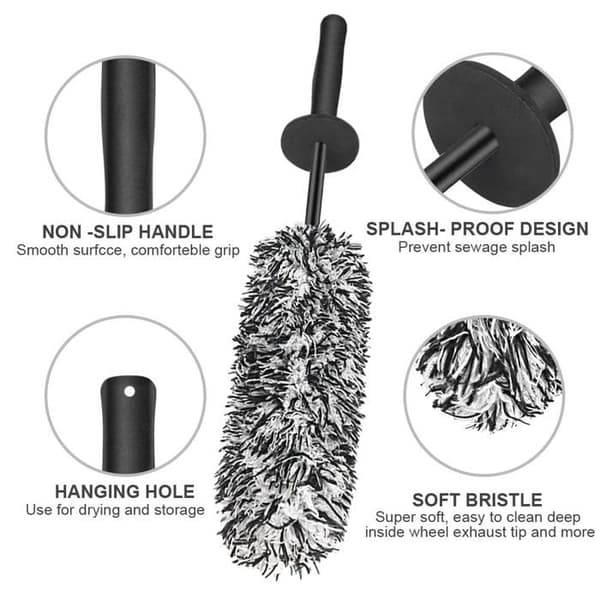 Fälgborste för bil, mikrofiber rengöringsborste, bilfälgborste utan metalldelar