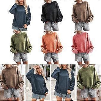 Casual Långärmad Tröja Dam Basic Lös Passform Mock Crew Neck Lätt Tunika Pullover Höstkläder ljusblå M ljusblå M light blue M