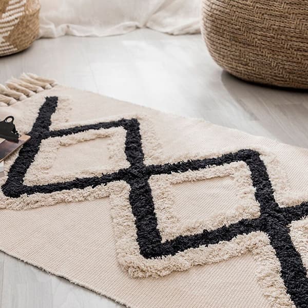 Retro Boho Handvävd Tofsmatta Lantlig Matta Geometrisk Sängmatta Golvmatta Vardagsrum Sovrum Matta Heminredning