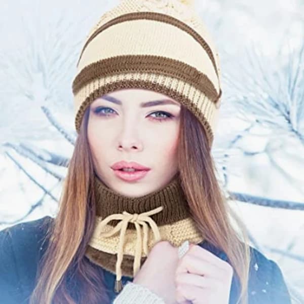 Vintermode Ridhatt Öronmuff Ullhattsmask Slipsar Koreansk mode Stickad Varm Tredelad Set (beige)
