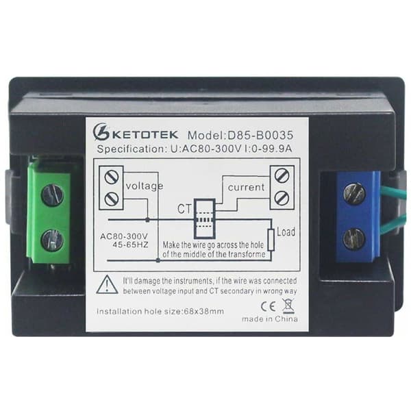 Digital Voltmeter Ammeter AC 80-300V 0-100A Spenningsmåler Strøm Volt Ampere Display Voltmeter Strøm Multimeter 2 i 1 med Strømtransformator