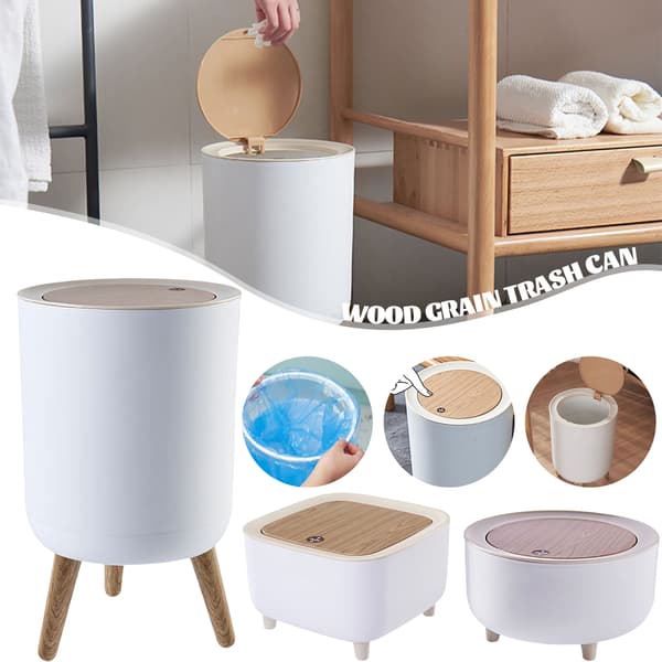 Household Trash Can with Lid 7L Push Button Trash Can Multifunctional Large Capacity Trash Can White Tabletop White Tabletop