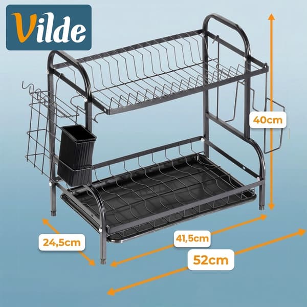 Diskställ i metall med 2 våningar, svart, 52x24,5x40 cm