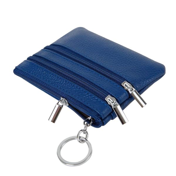 Women's Genuine Leather Wallet, Mini Keychain Pouch, Green Blue Blue