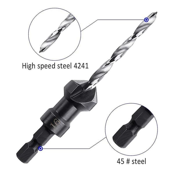Walnut Countersink, 4 Pieces Hexagonal Tapered Countersink Drill Bits with Small Wrench, Tapered Wood Countersink