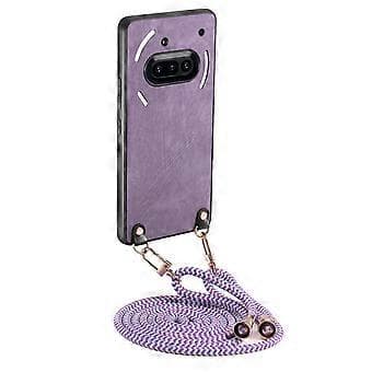 Compatible with Nothing Phone (3a) Retro Leather Phone Case with Adjustable Strap (Purple)