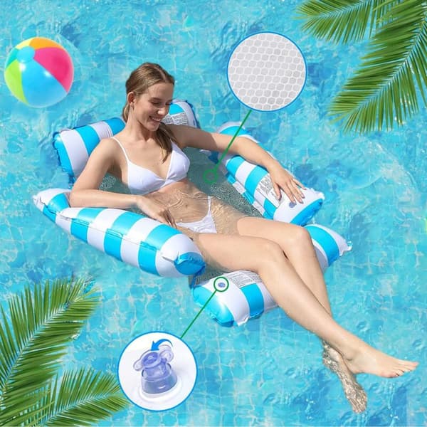 Inflatable Pool Hammock, 2-piece Set with Four Tube Floating Bed Pool with Mesh Floating Mattress