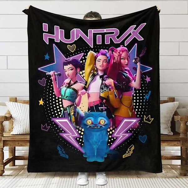 Huntrix K-Pop Trykt Teppe | Flanellteppe for Sofa og Seng (Anime Tema) 70+100cm 22