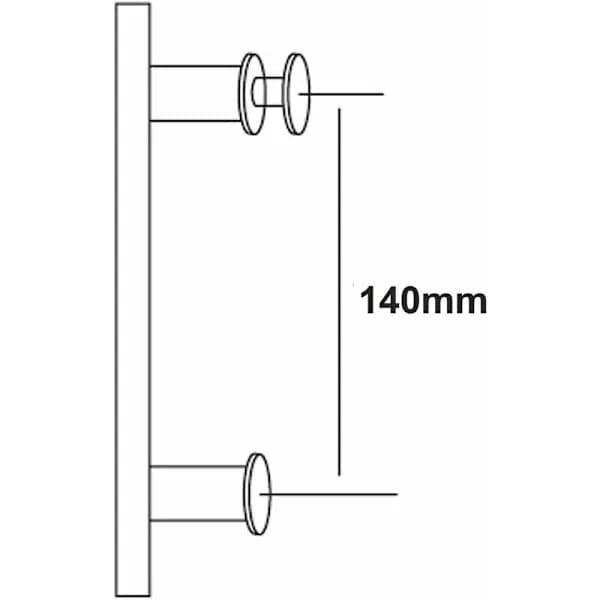 Dusjdørhåndtak i rustfritt stål, 140 mm, hullavstand 14 cm, A