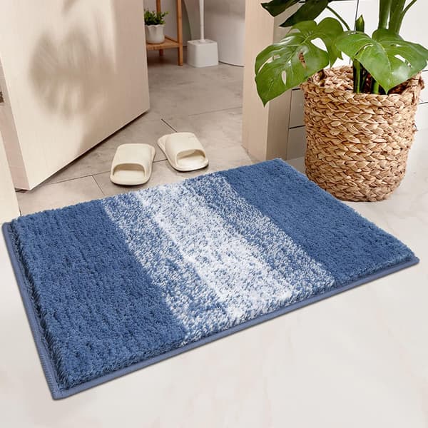Microfiber Extra Soft Bath Mat Blue Non-Slip Washed Bath Mat Fluffy Water Absorbent Bathroom Mat, 50 x 80 cm