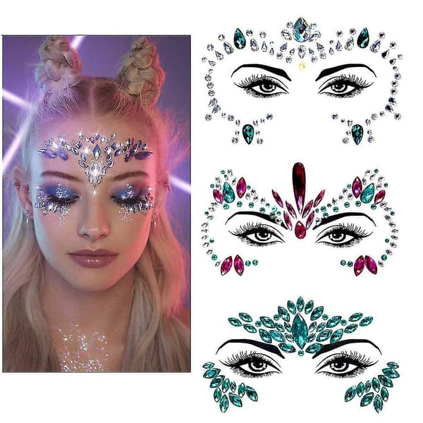 3 stk. Halloween Selvlysende Ansigtssten Tattoo Sticker, cosplayf