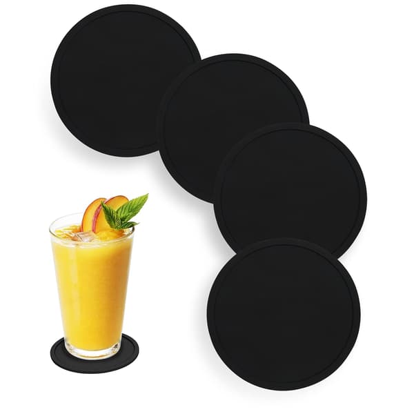 Coasters for Drinks - Non-Slip Reusable Coasters, Non-Slip Silicone Cup Coasters Fit Coffee (4-Pack, Black)