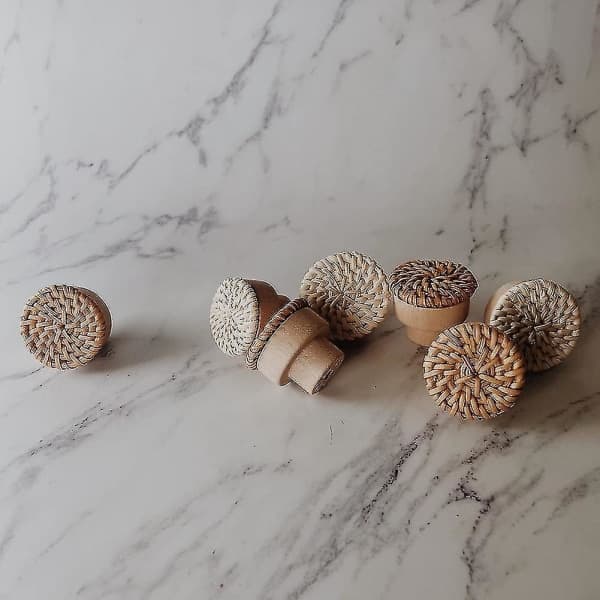 Boho Rattan Door Knobs Round Screws Compatible Boho Furniture Knobs 12pcs