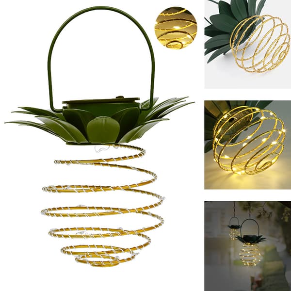 Sett med 2 ananas solcellelamper utendørs, vanntette hengende solcellelamper (24 LED)