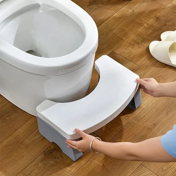 Sammenklappelig toiletskammel til badeværelset, til voksne og børn, toiletskammel til hugstilling, robust 18 cm skridsikker C-formet toiletskammel til hugstilling (Hvid)