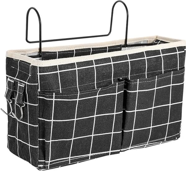 Hanging Storage Basket With Hook Bedside Wall Hanging Storage Bag Hanging Black Plaid