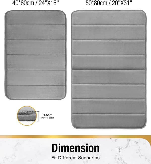 1 pc Memory Foam Bathroom Mat Non-Slip, 40 x 60 cm Absorbent Bathroom Rug, Machine Washable Bath Mat for Bathroom, Light Grey
