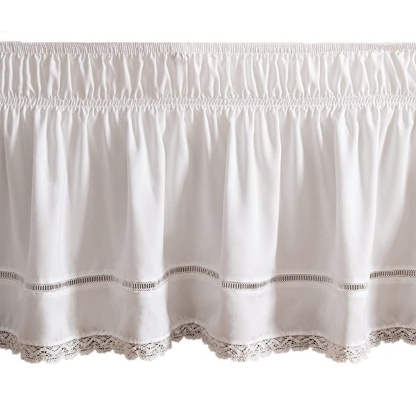 Elegant Comfort Topp-Knut Tassle Pompom Frans Rynkad Kjol Runt Stil Elastisk Sängomslag - Skrynkelresistent Vit