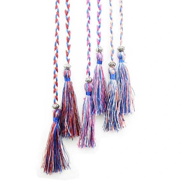 Women's Braided Tassel Thin Bow Belt, Blue