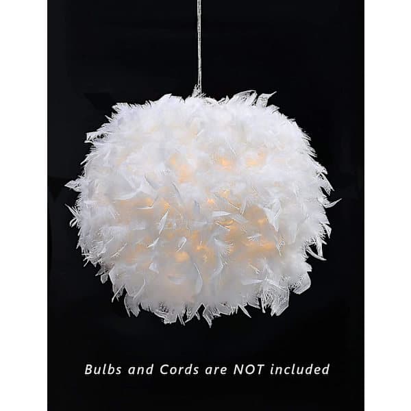Feather-light lampshade compatible with ceiling lamp, fluffy lampshade compatible with table and floor, bedroom diameter 30cm, White CO