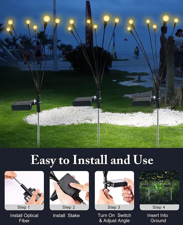 4-pack 10 LED Solar Firefly Lights (4 pcs, Warm White), g