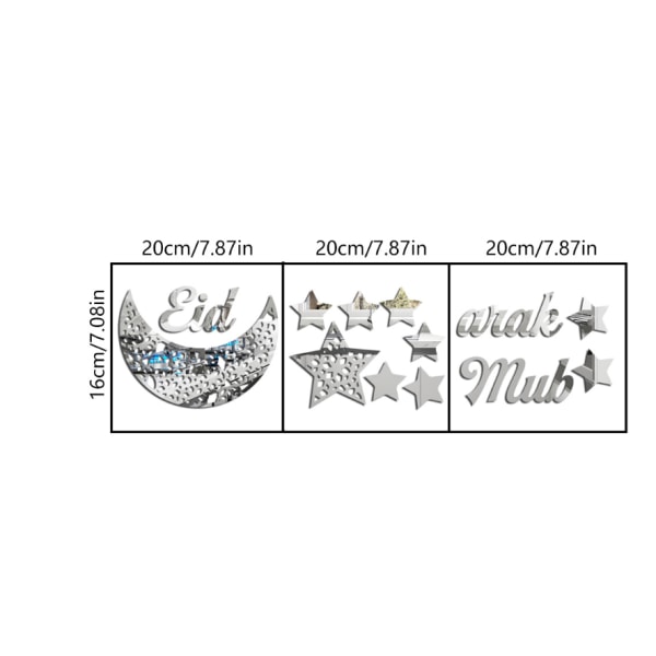 3D Ramadan Kareem Aufkleber Dekorationen Wand Eid Mubarak Eid Al Adha Mond ja Stern Aufkleber Islamische Spiegeldekoration (Schwarz)