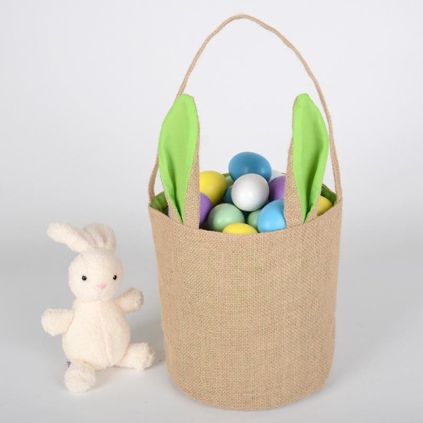 Gunny Cloth påskekurv for barn Egg Jakt og gave Søte kaninører påskehareposer
