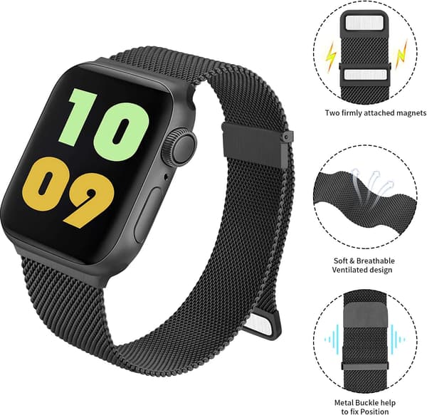 Sort - 1-delt metalrem kompatibel med Apple Watch 38mm 40m
