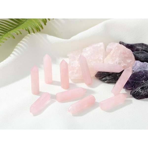 20 st Rosenkvarts Kristallstavar Kristallspetsar Stenar Naturliga Bulk Kristaller Ädelstenar Hexagonala Spetsiga Reiki Energitorn