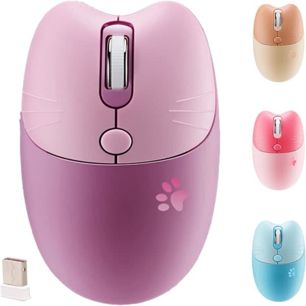 Wireless Mouse Cute Computer Mouse 1600 DPI Less Noise Portable USB Mouse Wireless Mouse for PC Laptop MacBook Girl Gift (Purple)
