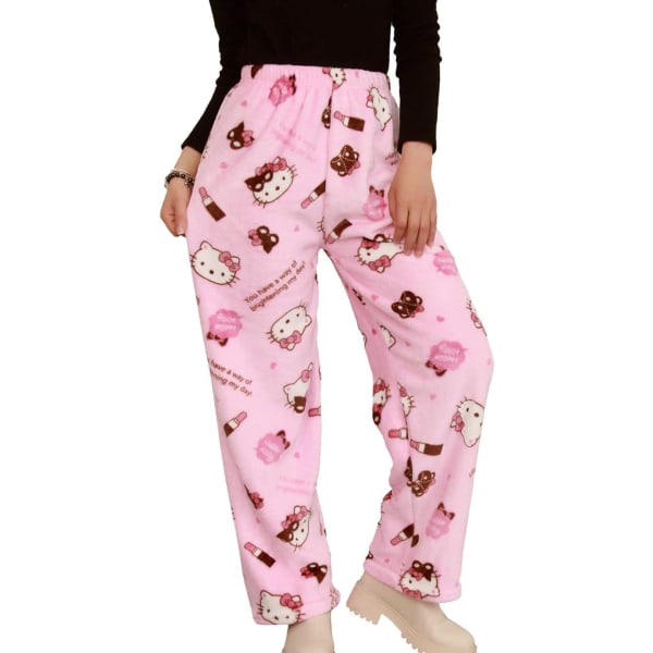 Flannel pyjamas, damebukser, blød kawaii anime komfort - størrelse M