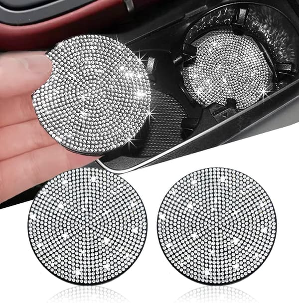 4 stk Bilinteriørdekor (Sølv), Koppholder, Rhinestones
