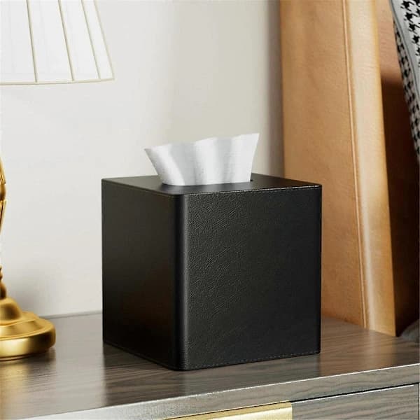 /NN/Tissue Box Square PU Leather Facial Tissue Box Holder Black
