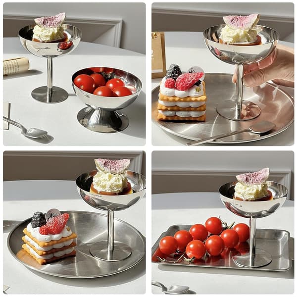 Glassbeger, 4 stk serveringsskåler i rustfritt stål, dessertskåler, sauseskåler, mini runde fotede yoghurtskåler