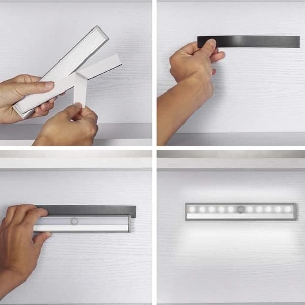 3-delt bevegelsessensorlampe, 10 LED-garderobelys, nattlys, trappelys - Kaldhvit