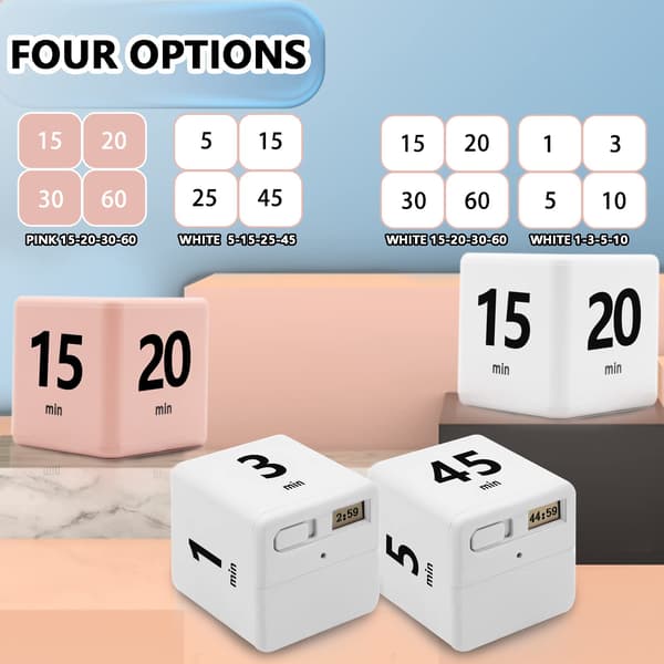 Rubiks kube-timer, tidsstyring Rubiks kube, tyngdekraftssensor vendetimer 15-20-30-60 minutter til træning, arbejde, yoga, studier