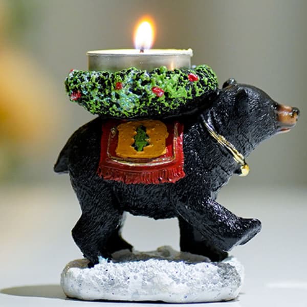 1 Standing Black Bear Candlestick Ornament, Candle Cup Tray