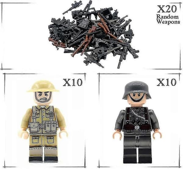 20 pcs Soldiers + Weapons Mini Figures WW2 Military Set, Army Weapons