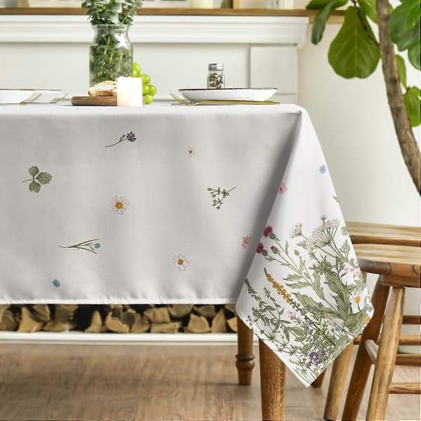 Rektangulær dug til forår og sommer, borddug med vilde blomster